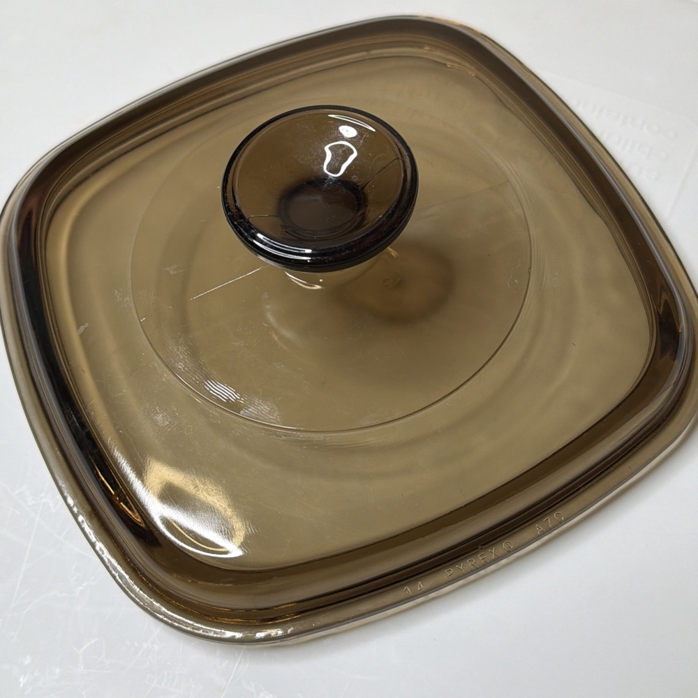 Pyrex Replacement Square Amber Glass Lid A-7-C Corning Brown Dome 7" Vintage